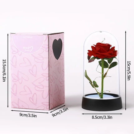 Artificial Rose Flowers Eternal Rose LED Light Foil Flower in Glass Cover Simulation Rose Flower Christmas Teachers' Day Gifts
