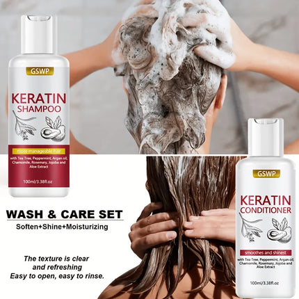 GSWP Keratin Shampoo and Conditioner Set, Deeply Clean the Scalp and Moisturise the Hair, Make the Hair Soft and Shiny. 200ml