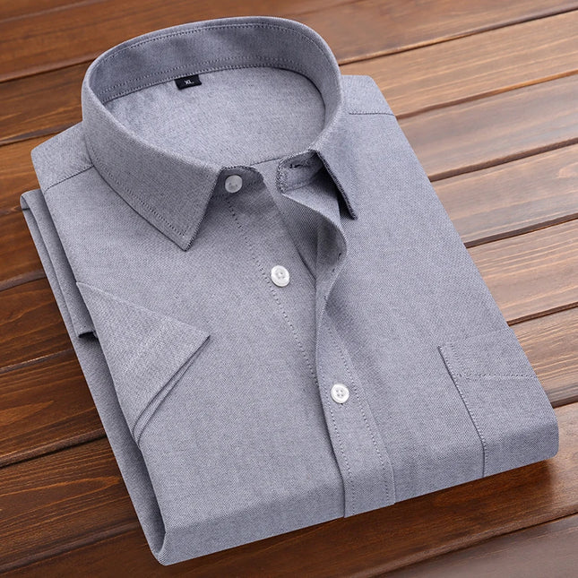 Men's short-sleeved shirts, Korean-style Oxford cloth shirts, young and fashionable close-fitting shirts