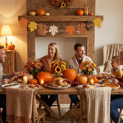 Fall Felt Pumpkin Pinecone Maple Leaf Garland Autumn Harvest Banner for Fireplace Mantel, Thanksgiving Home Decoration Halloween