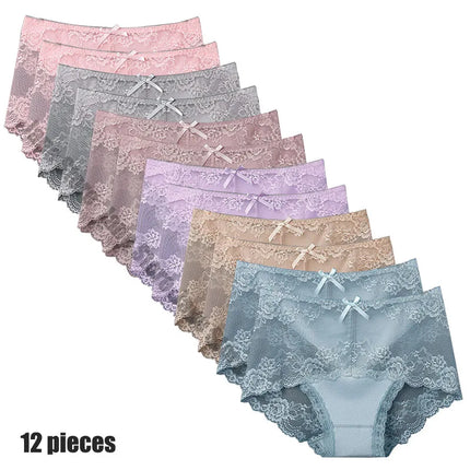 12 Pieces Women's Underwear Sexy Lace Panties Female Underpants  Comfy Elegant Briefs Transparent Light Breathable Lingerie