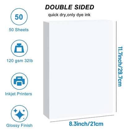 HUSPER 50 Sheets A4 Double-Sided Glossy Photo Printing Paper 120Gsm High-Quality Copy Paper 8.3x11.7 Inches