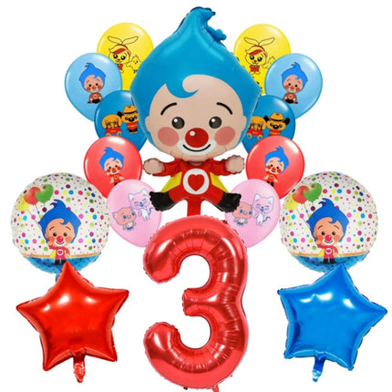 Plim Plim Cartoon Clown Red Blue Number 1-9 Balloon Set Latex Foil Balloons Baby Shower Kids Happy Birthday Party Decorations
