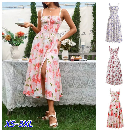 Y2K Summer Sweet Sleeveless Long Slit Lace Up Women Fashion Bandage Camisole Padded Boned Robe Elegant Party Vestidos Dresses