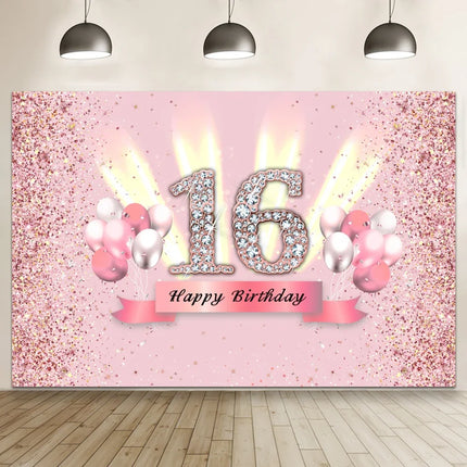 Happy Birthday Banner Backdrop Shiny Diamonds 18th Birthday Decoration Canvas 30th Party Photography Background