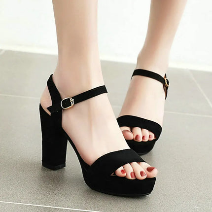 Plus Size 32-43 Ladies Sandals Suede Platform High Heels Summer Chunky Women Shoes Sexy Pumps 10cm Thick Heels Sandals