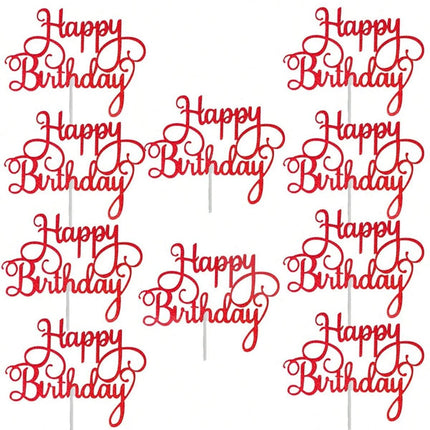 10pcs Glitter Frosted Reflective Pattern Happy Birthday One-Piece Letter Cake Flag Birthday Party Cake Decoration