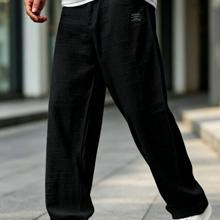 Men Baggy Pants Cotton Linen Loose‑Fit Trousers High‑Quality Retro Streetwear Male Casual Solid Color Wide Leg Daily‑Wear Pants