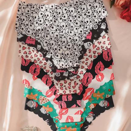 7-Piece Set of Women's Halloween and Christmas Seamless, Comfortable, Elastic, Slim-Fit Triangle Panties Suitable for Daily Wear
