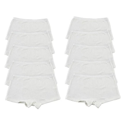 10PCS Women Boxers Underwear Ribbed Cotton Panties Sports Ladies Boyshorts Female Solid Color Cozy Lingerie Intimate