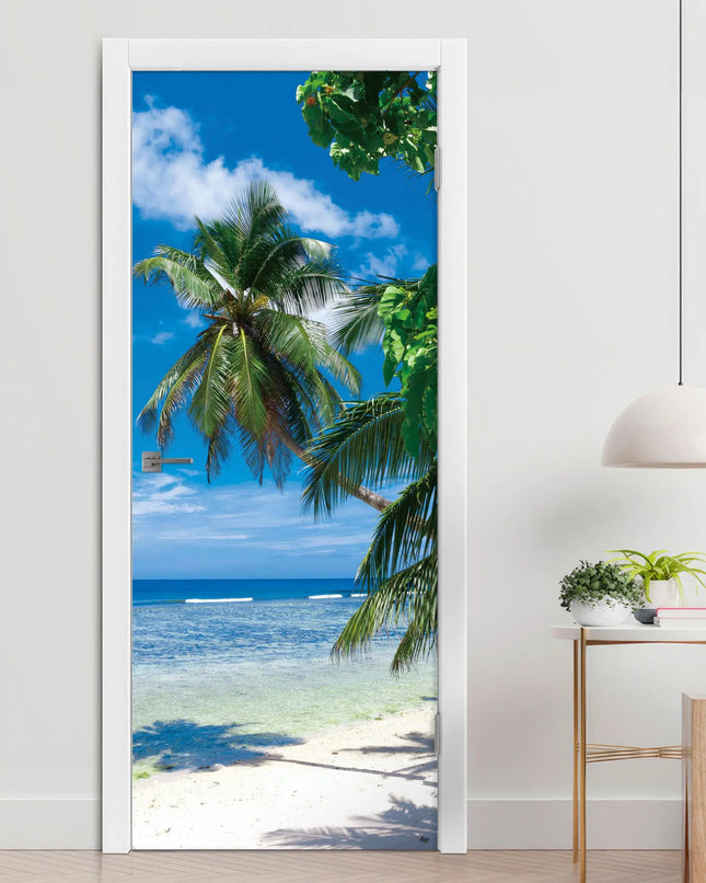 Beach Sunset Door Sticker, 3D Ocean Scenery PVC Waterproof Self-adhesive Mural, Removable Home Decor