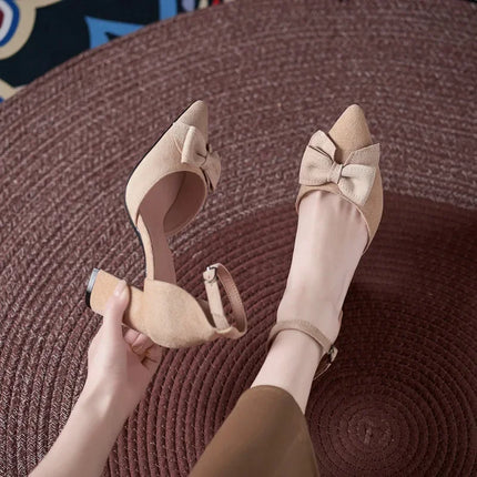 Small Size 30-44 Black Shoes Women Summer High Heel Sandals Chunky Heel Hollow Bow Women's Sandals Shoes