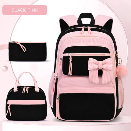 3pcs/set school backpack for girls cherry pattern primary school girl Corduroy backpack kids bookbag lunch bag pencil bag set