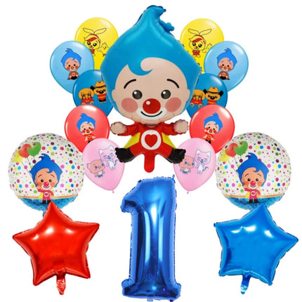 Plim Plim Cartoon Clown Red Blue Number 1-9 Balloon Set Latex Foil Balloons Baby Shower Kids Happy Birthday Party Decorations