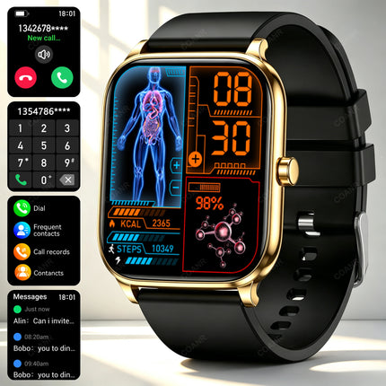 Golden Men woman Smart Watch 1.83" HD Screen Health Monitor wireless Call Sports Fitness tracking SmartWatches IP68 Waterproof