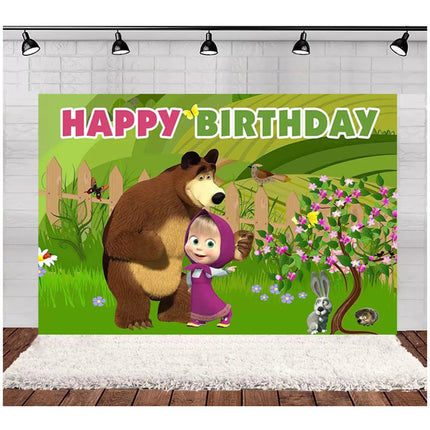 Children's Birthday Theme Party Decoration Backdrop Girl and Bear Birthday Party Decor Banner Baby Baptism Party Supplies Gift