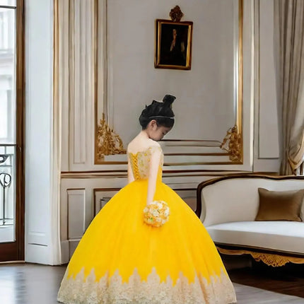 Customized Red Flower Girl Dresses For Wedding Gold Appliques Crystal Luxury Princess Formal Events Holy First Communion Gown