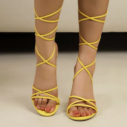 European Women's High Heel Sandals 35-43 Large Size Wrap Strap Sexy Slimming Fashionable Summer Open Toe Shoes