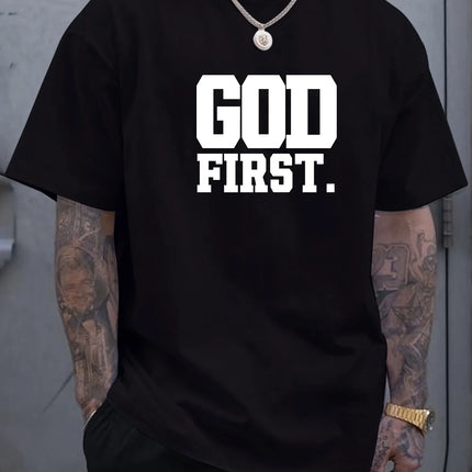 Men's T-shirt with Simple Letter Print, Short Sleeve, Casual and Versatile Crew Neck T-shirt