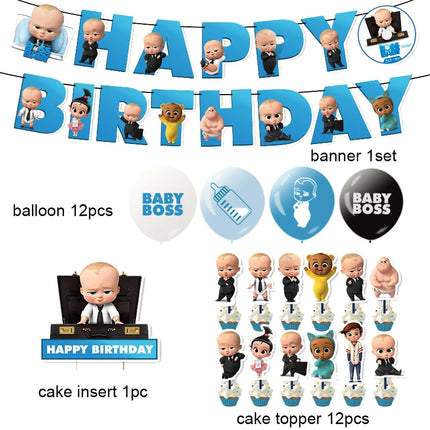 Baby B-BOSSED Birthday Theme Birthday Party Decoration Backdrop Family Cup Plate Napkin Balloons Baby Shower Supplies Kid Gift