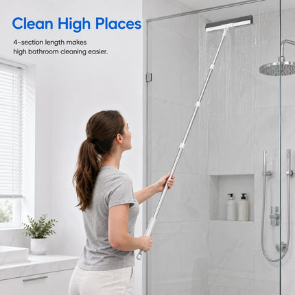 Joybos 2-Pack Floor Squeegee Cleaning Set, 7-in-1 Multi-Surface Rubber Broom with 4-Section Adjustable Handles, Dual-Sided Bristle & Squeegee Blades for Wet/Dry Floors, Windows, Pet Hair, Bathroom, Garage & Patio