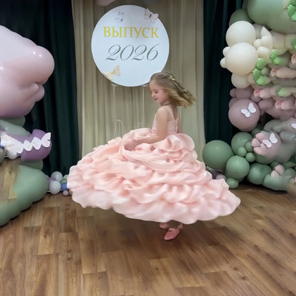 Pink Sequin Multi-layer Pleated Dress Flower Girl Dress Customized Ball Drss Children's Birthday Party First Communion Dress