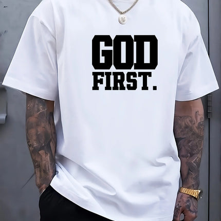 Men's T-shirt with Simple Letter Print, Short Sleeve, Casual and Versatile Crew Neck T-shirt