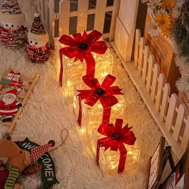 1/3pcs Lighted Gift Boxes Decorations, Decorative Boxes, Christmas Tree Skirt Ornament For Holiday, Party, Christmas