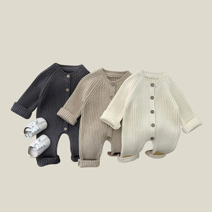 Baby Jumpsuit 2026 Autumn and Winter New Solid Color Baby Boy's Knitting Climbing Clothes