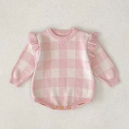 2025 New Autumn 0-24M Children Clothes Newborn Baby Girls Knitted Bodysuits Long Sleeves Lace Splice Korean Style Climbing Suit