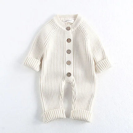2024 New Autumn Winter Toddler Baby Boys Girl Knitted Romper Long Sleeved Solid Color Hooded Infant  Baby Knitted Jumpsuit