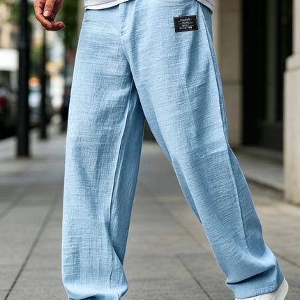 Men Baggy Pants Cotton Linen Loose‑Fit Trousers High‑Quality Retro Streetwear Male Casual Solid Color Wide Leg Daily‑Wear Pants