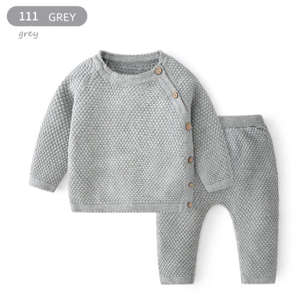 Baby Knitting Autumn Winter Clothes Set Solid Color Cotton Infant Long Sleeve Sweater Top and Trousers 2pcs Outfits