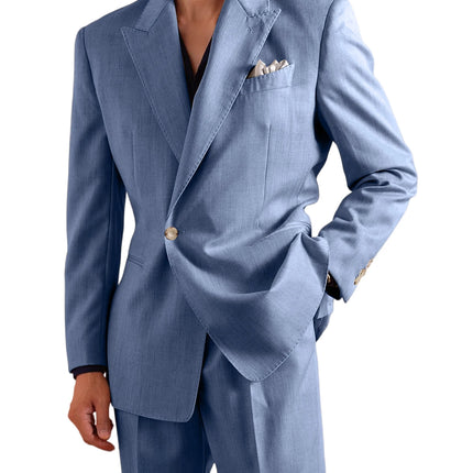 Men's Linen Set 2 Piece Peak Lapel 1 Button Slim Fit Blazer Straight Trousers Lightweight Breathable Summer Casual Wedding Party