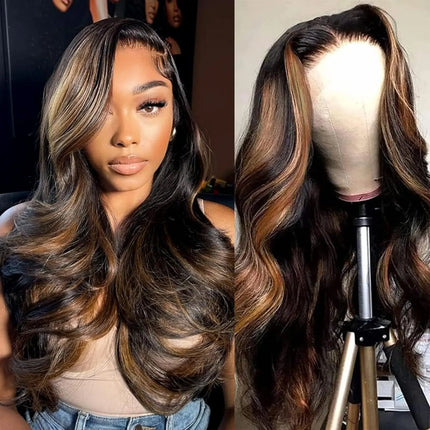 26Inch Ombre Lace Front Wig Human Hair 1B/30 Highlight Body Wave Lace Front Wigs Human Hair Pre Plucked 13x4 Hd Lace Frontal Colored Glueless Wigs Human Hair 200% Density