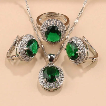 SGIAWETA-4pcs  Sterling Silver/18K Gold Plated Fashion Wedding Jewelry Set, Colorful Cubic Zirconia Earrings, Pendant, Ring, Bridal Accessories, Christmas, Thanksgiving, Birthday Gift For Women-birthdaygift