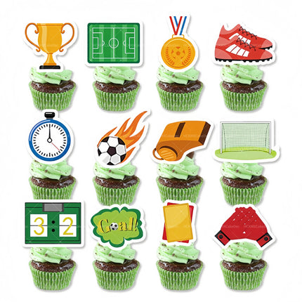 24Pcs Soccer Themed Happy Birthday Cupcake Toppers - Football Trophy Design Cake Decorations for Sports Birthday Party Supplies