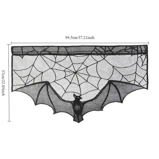 Halloween Lace Curtain Gothic Bat Tablecloth Fireplace Scarf Window Cover For Party Home Decoration Cobweb Halloween Decoration