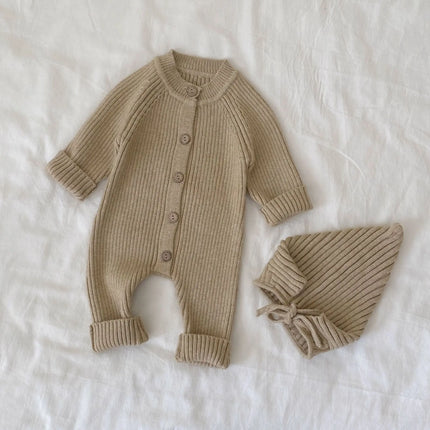 Ins Newborn Baby Clothes Autumn and Winter Baby Solid Color Knitted Crawling Clothes Baby Spring and Autumn Jumpsuit