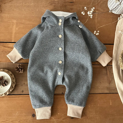 Winter Hooded Romper Long Sleeve Solid Color Jumpsuit For Infant Boys And Girls Knitted Long Playsuit
