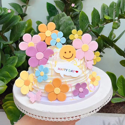 Resin Flower Cake Topper Happy Birthday Anniversary Cupcake Toppers Kids Party Wedding Decor Baby Shower Baking Supplies DIY New