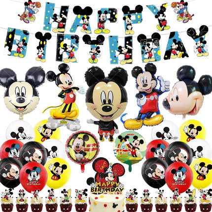 Mickey Balloon Cartoon Mouse Minnie Decorations Party Happy Birthday Banner Cake Topper Disposable Tableware Background Gift Bag