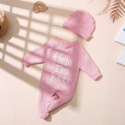 Ylsteed 2Pcs Newborn Photography Knitted Onesie With Hello Knit Embroidery Baby Outfit Suit Perfect For Newborn Photo Shoots-HD