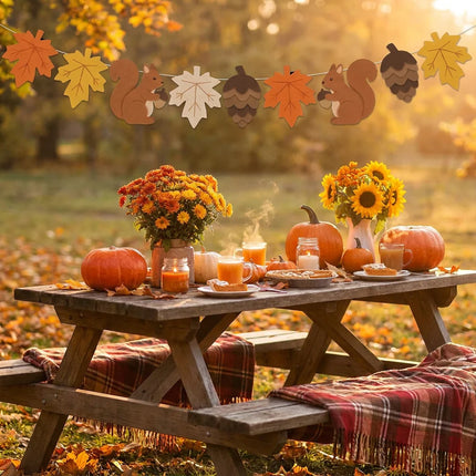Fall Felt Pumpkin Pinecone Maple Leaf Garland Autumn Harvest Banner for Fireplace Mantel, Thanksgiving Home Decoration Halloween