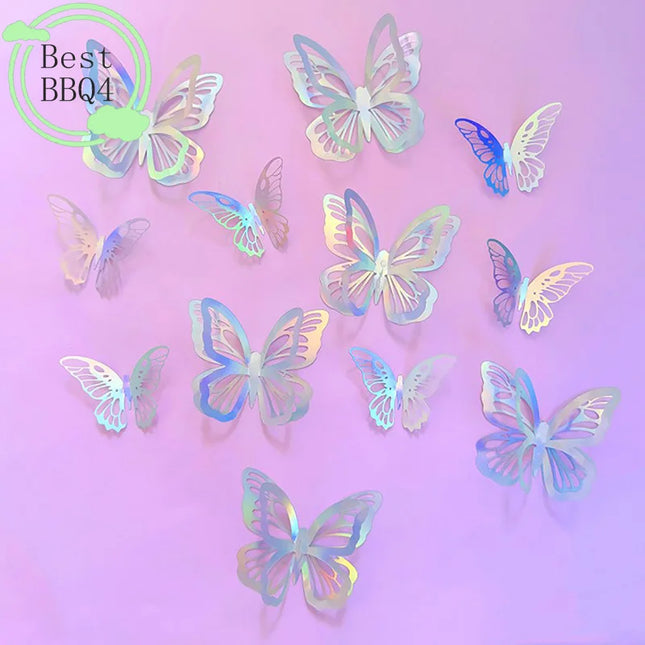(BBQ4)12pcs Happy Birthday Cake Topper Rose Gold Folding Type Butterfly Kids Party Cake Topper Dessert Decoration Baby Shower