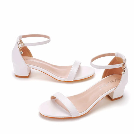 New Autumn Women Pumps Sandals Fashion Leather Open Toe Peep Toe Wedding PU 7CM Square Heels Sweet Shoes for Women Zapatos Mujer