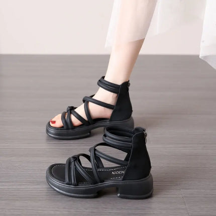 2025 New Summer Sandals for Women Fashion British Style Roman Sandals Cross-tied High Top Women Sandals Comfortable Casual Shoes