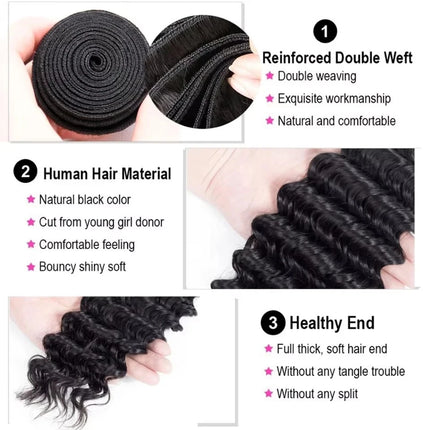 15A Human Hair Bundles 28 30 32 Inch  Deep Wave Bundles Human Hair Unprocessed Brazilian Virgin Deep Curly Weave 4 Bundle