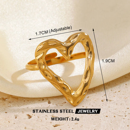 Gold Color Stainless Steel Heart Ring Women Metal Finger Hollow Ring Waterproof Jewelry Girlfriend Gift Bijoux Femme Anillos