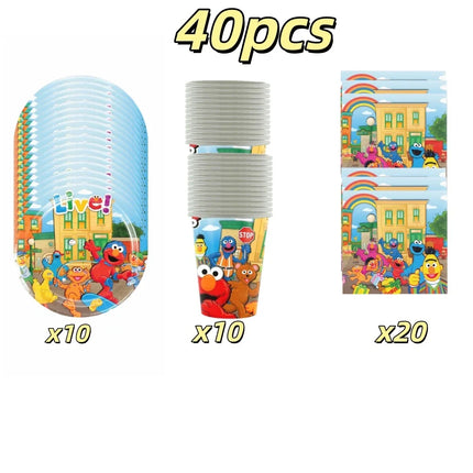 Cute Sesamess Happy Birthday Decor Elmo Balloons Cookie Monster Plate Cup Stickers Party Glasses Party Supplies Event Gifts